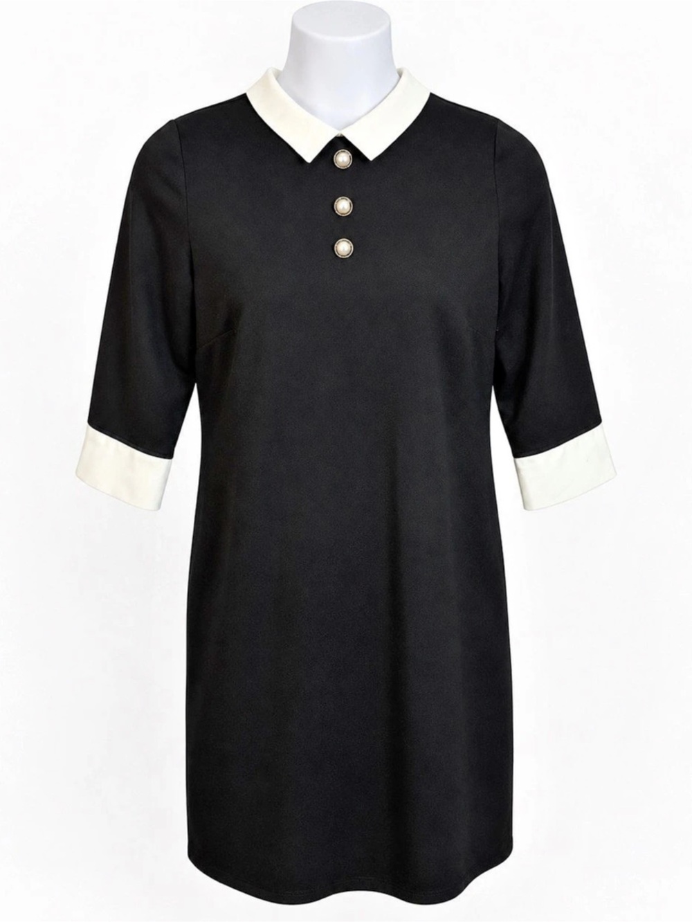 Wallis Petite Black & White Peter Pan Collar Shift Dress Size US 10